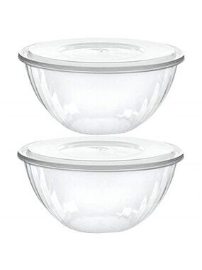 Disposable 48 Ounce Round Crystal Clear Plastic Serving Bowls With Lids, Party